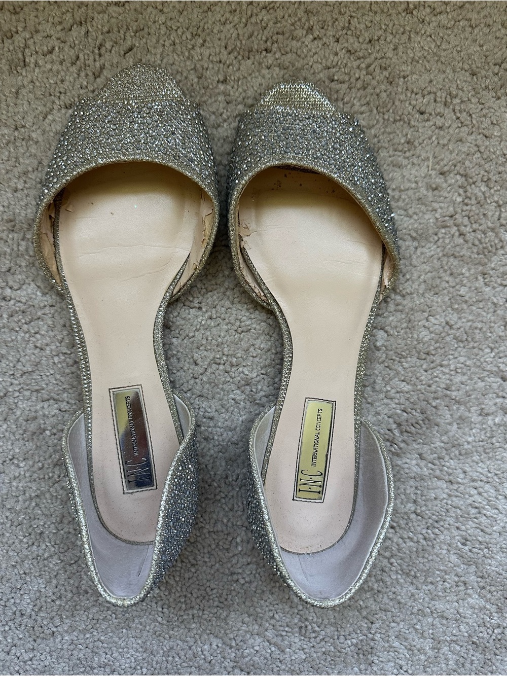 Sparkling silver rhinestone INC brand Flats